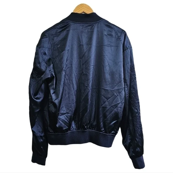 PacSun floral navy blue embroidered satin lined full zip jacket size sma… - Picture 12 of 14